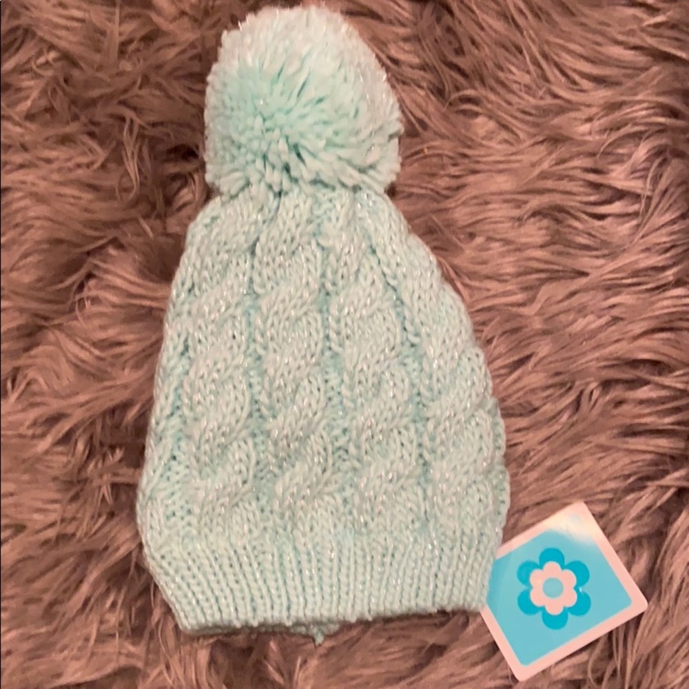 Girls Pastel Green hat with puff ball